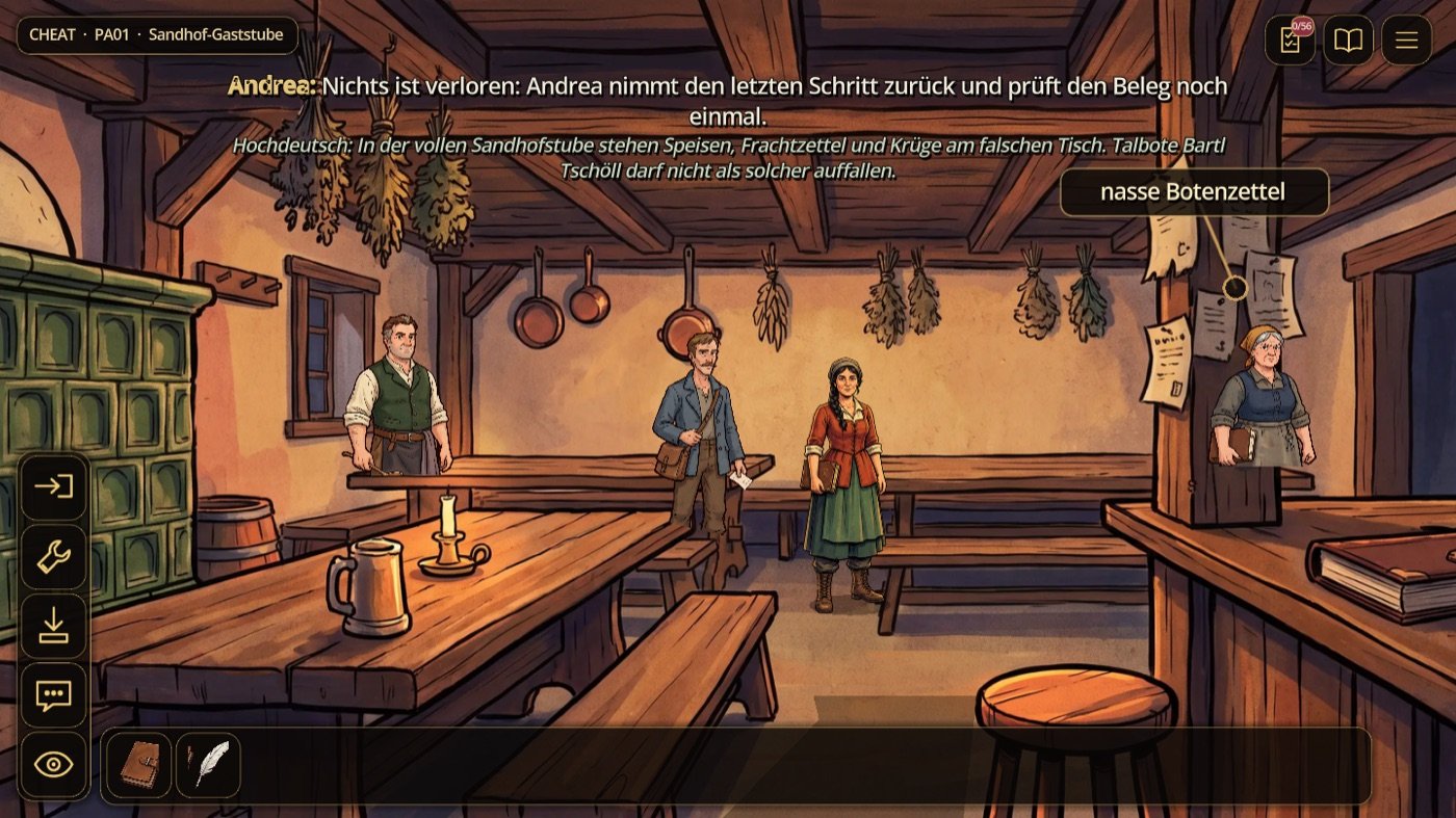 Spielszene aus Manderinen, es isch Zeit in einer Tiroler Gaststube