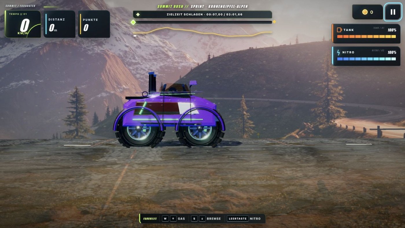 Monstertruck auf einer alpinen Strecke in Summit Rush 3D