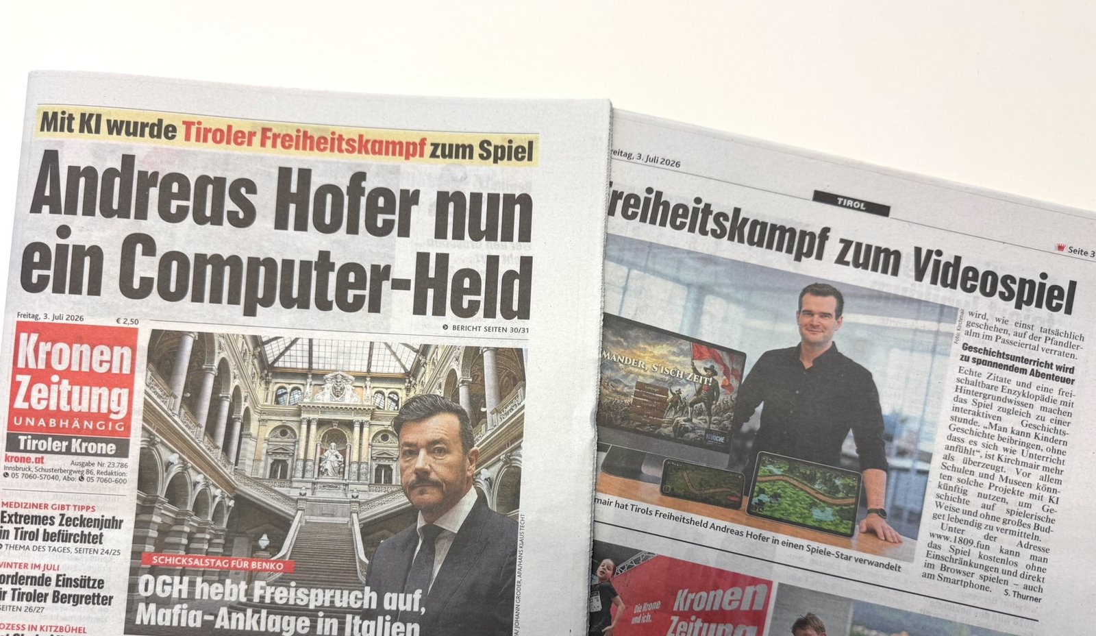 Kronen Zeitung: Andreas Hofer nun ein Computer-Held